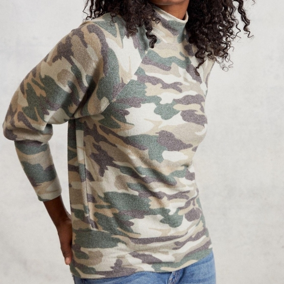 Anthro | Maeve Laney Camo Cowl Neck Pullover Top - Picture 1 of 8